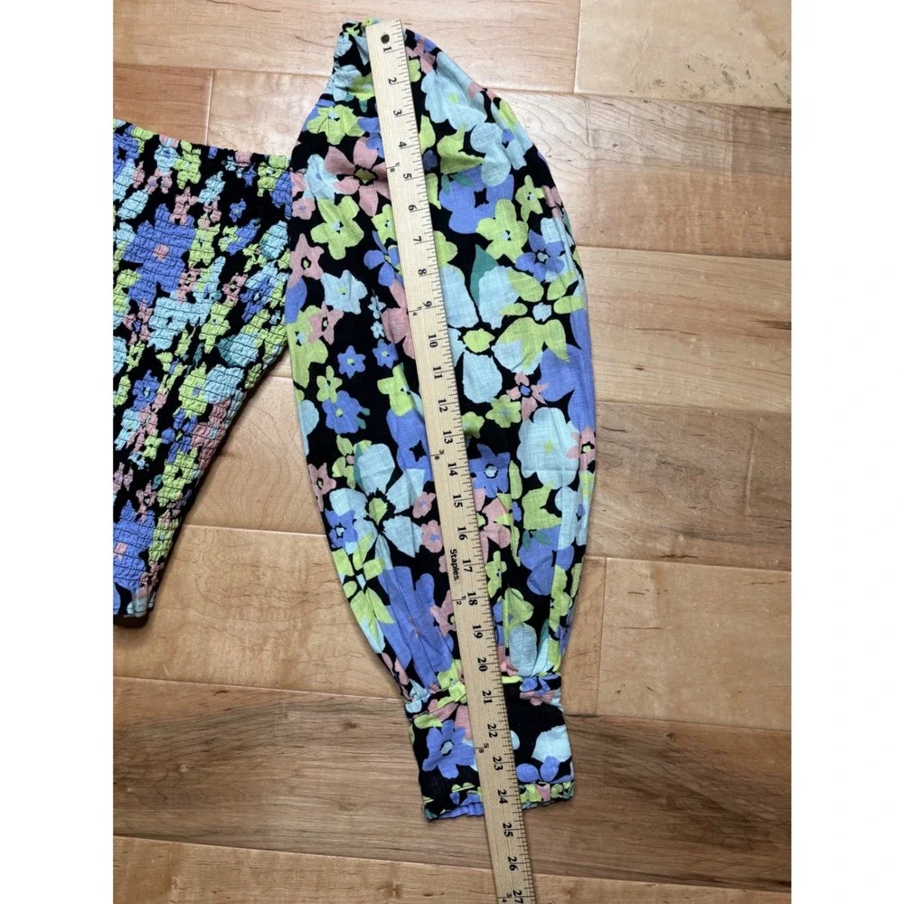 Free People Ariana Printed Cropped Top Women M Multicolor Floral Puff Sleeve